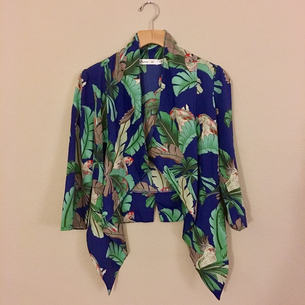 Tropical Parrot Print Silky Lightweight Blazer